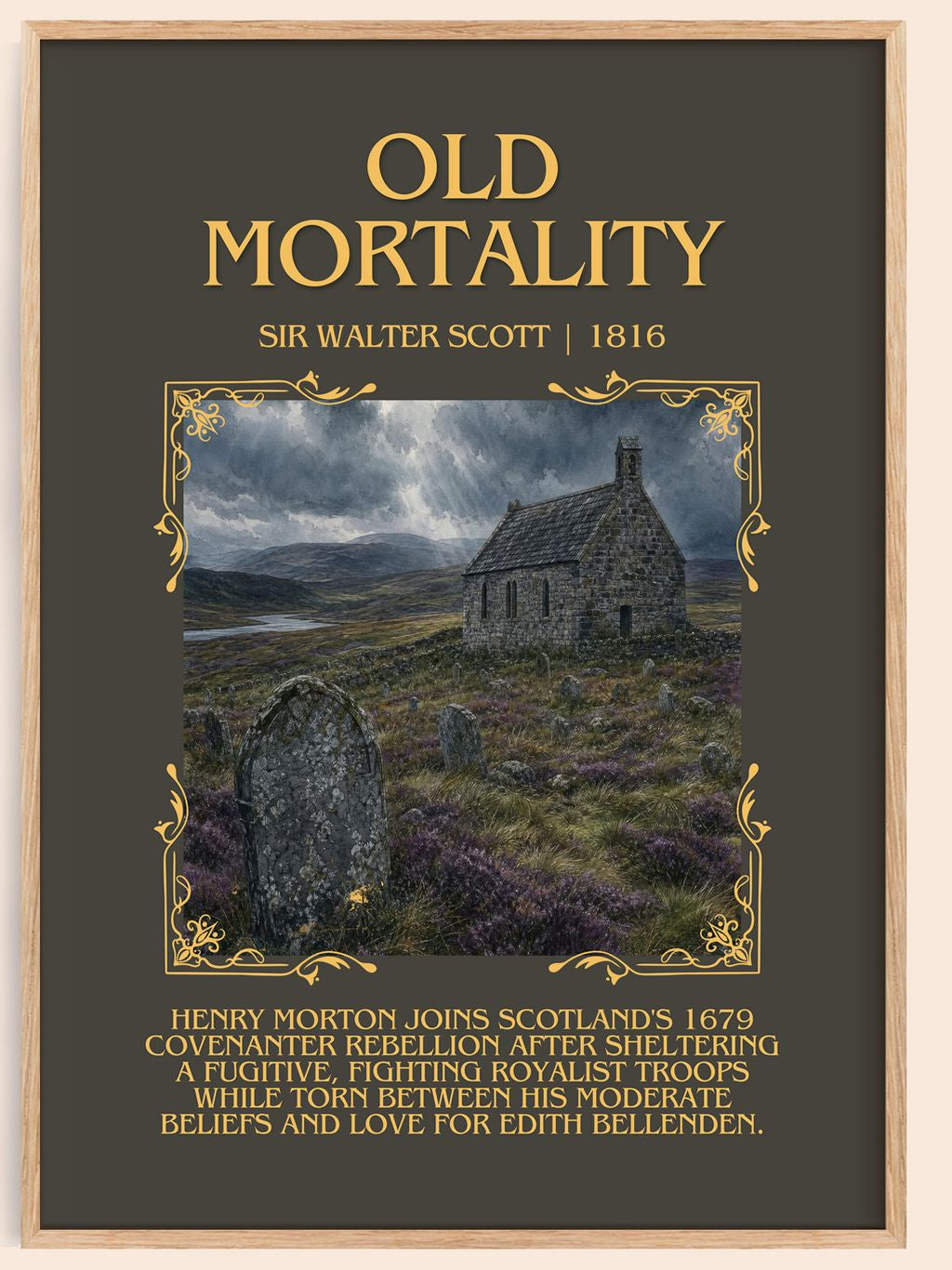 Old Mortality Minimalist Book Poster by Sir Walter Scott – book poster
