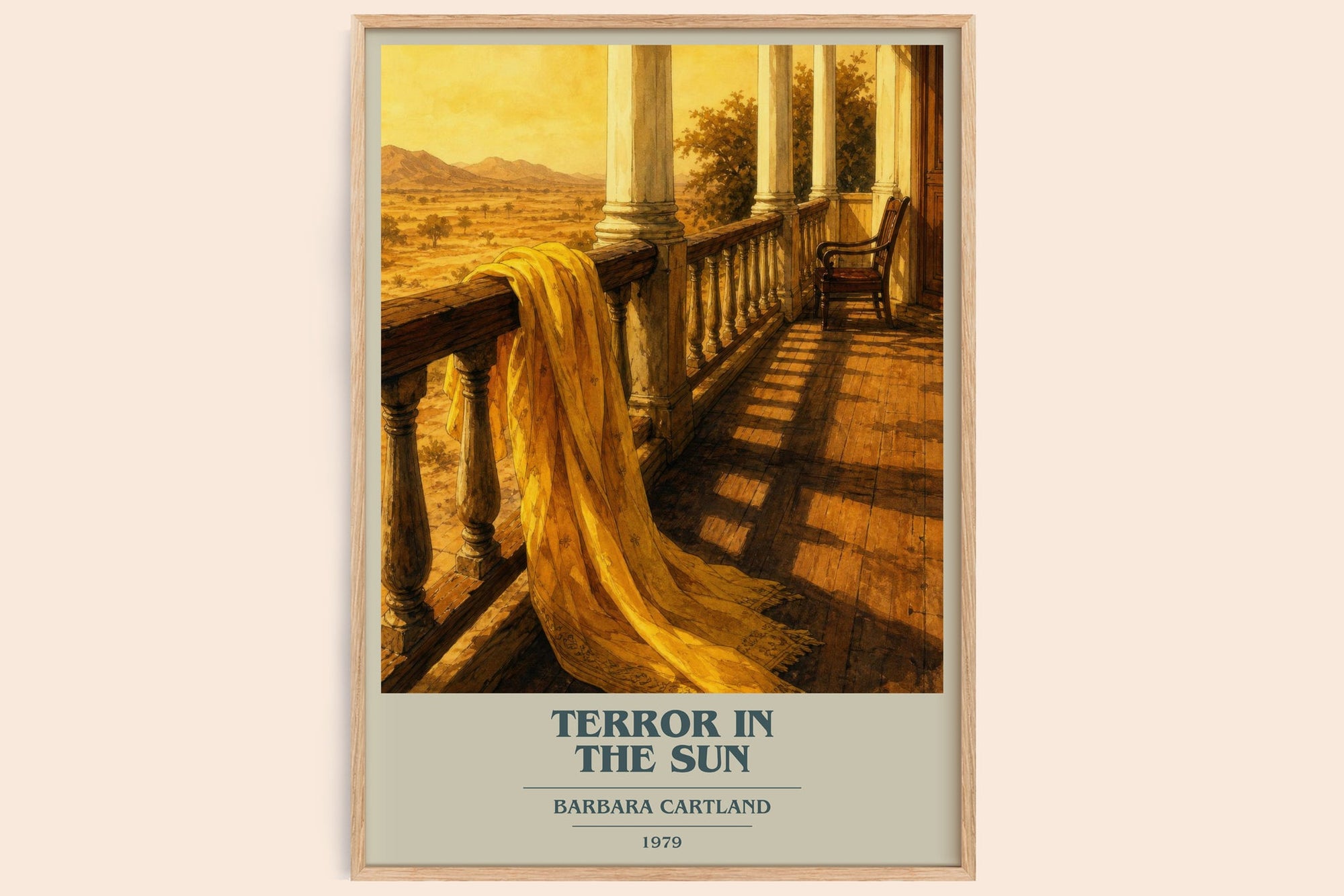 Terror In The Sun book cover book poster by Barbara Cartland – framed literary art print