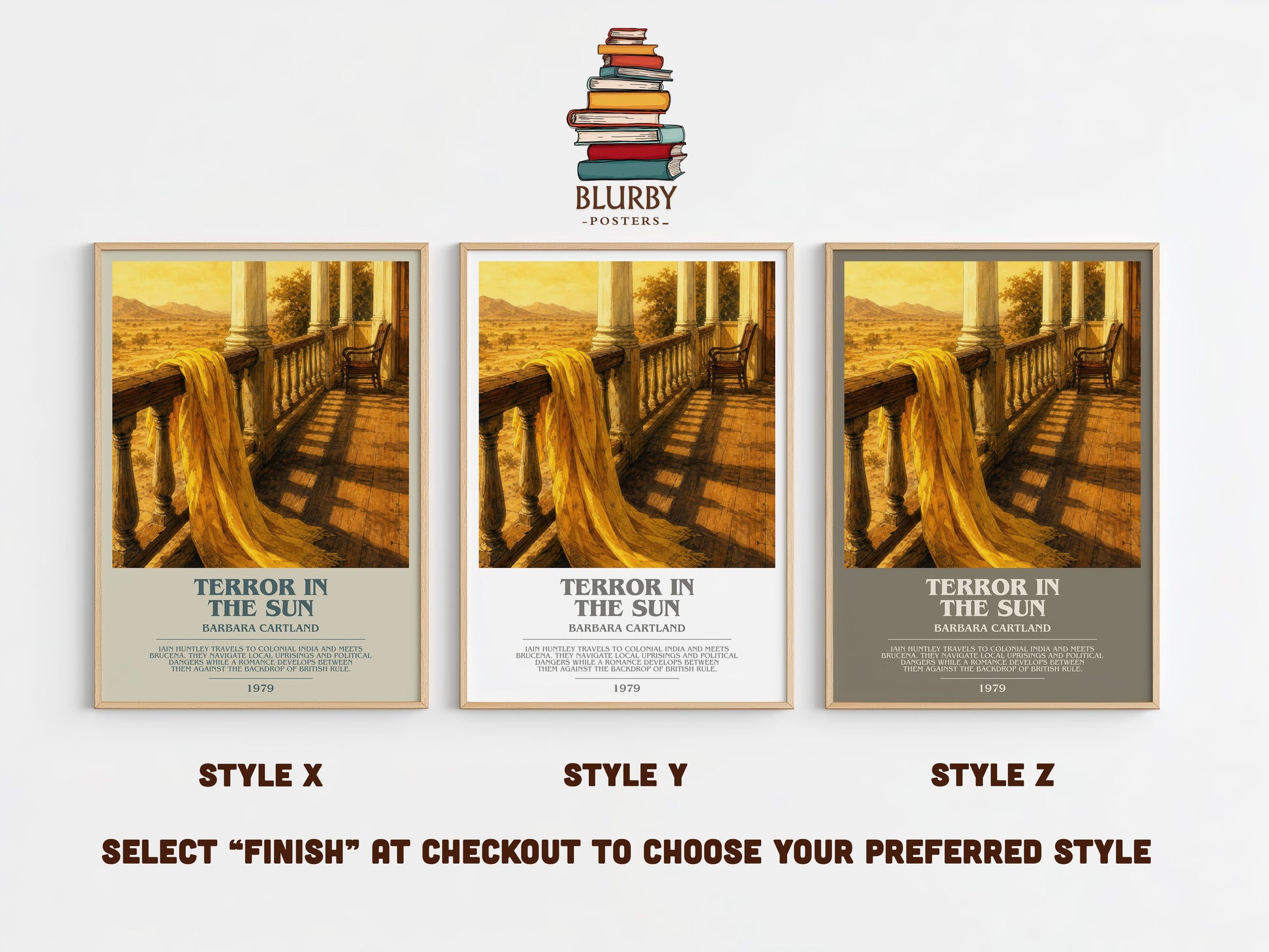 Terror In The Sun bookish print in frame leaning in hallway – romance wall art