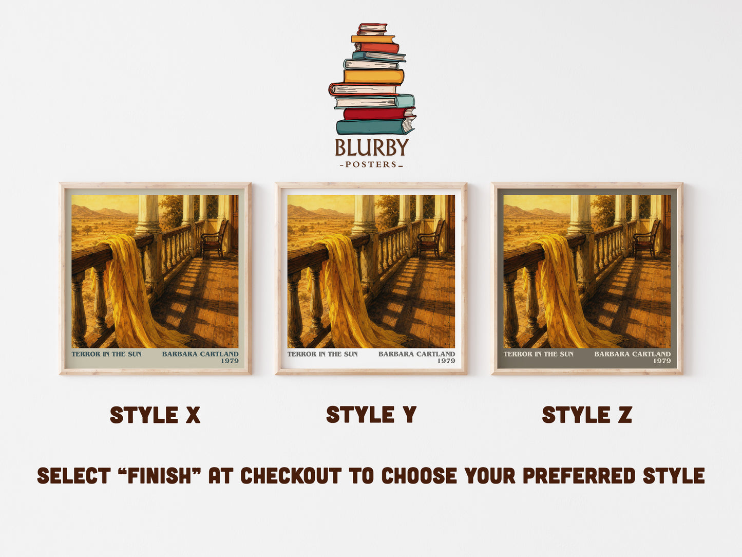 Terror In The Sun literary print in frame leaning in hallway – romance wall art
