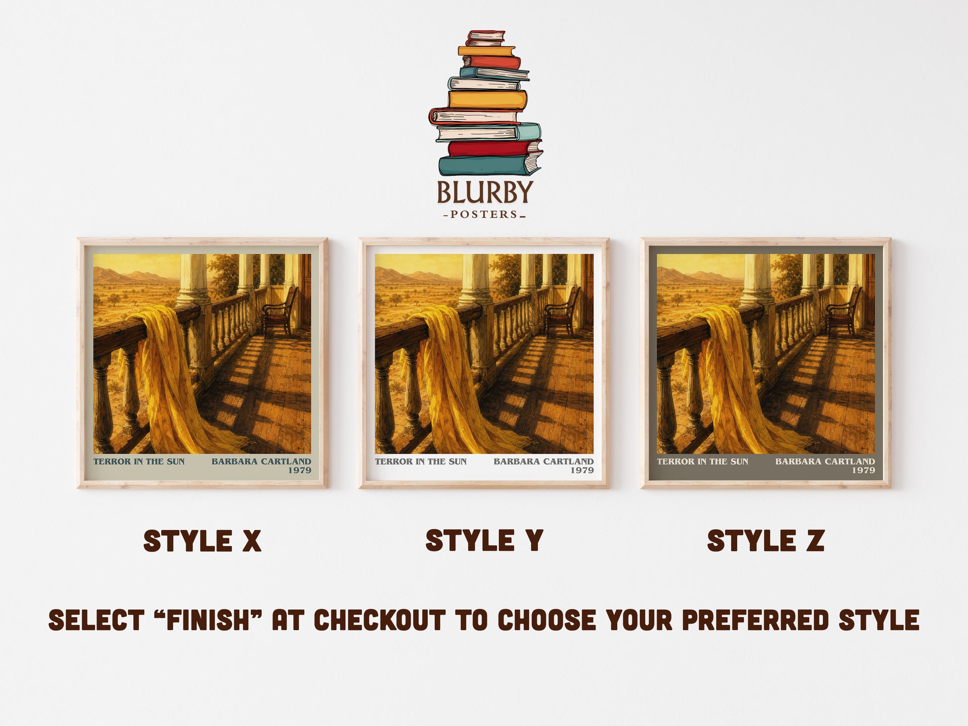 Terror In The Sun literary print in frame leaning in hallway – romance wall art