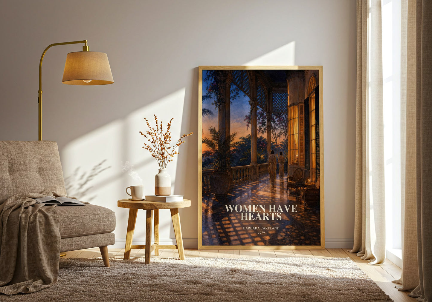 Women Have Hearts watercolour print in frame leaning in hallway – romance wall art