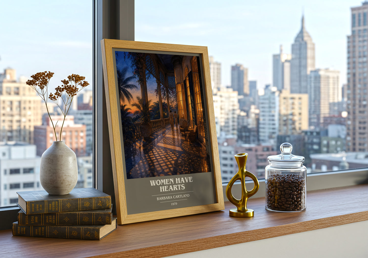 Women Have Hearts book cover print framed by window – literary home decor