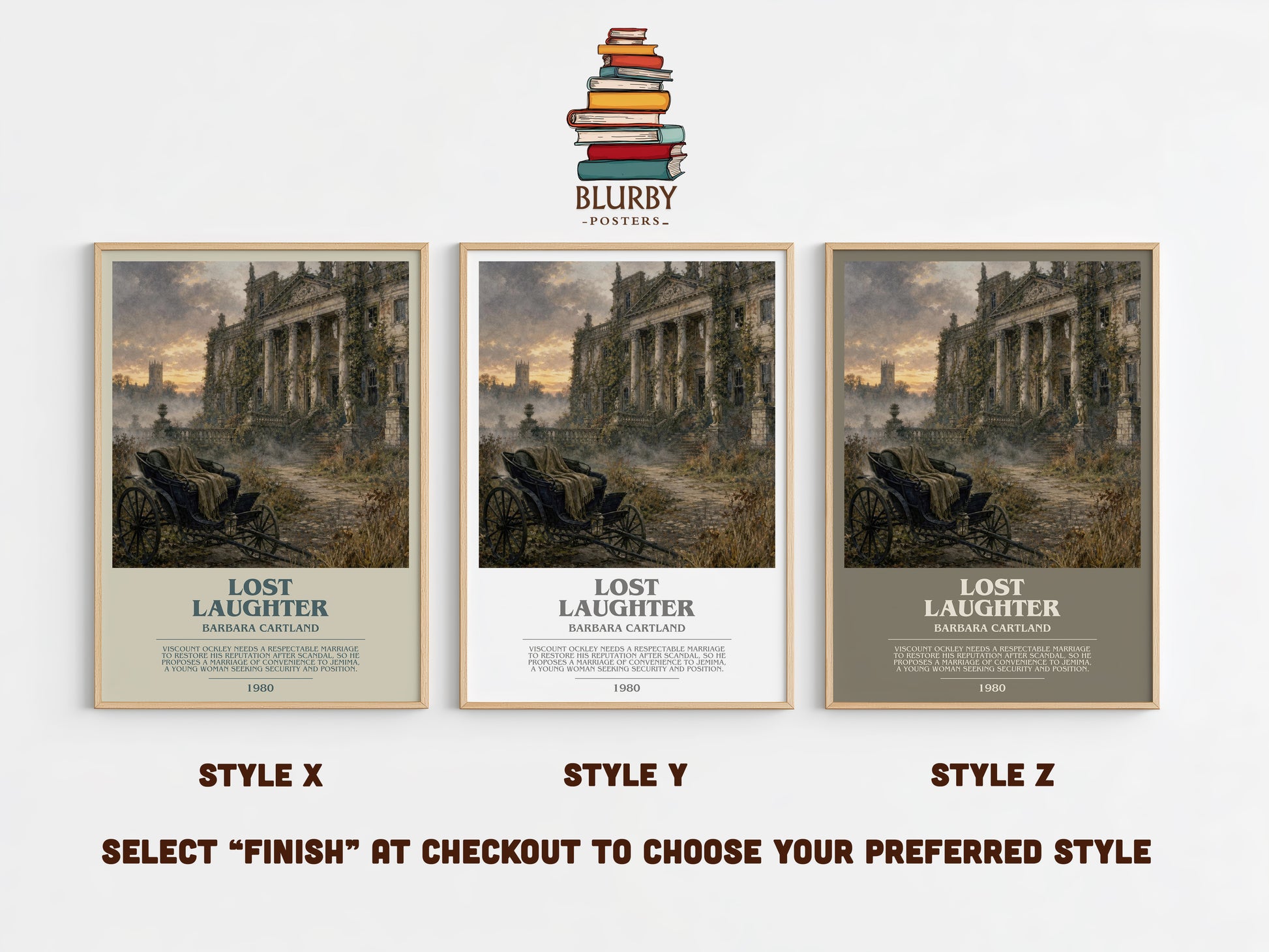 Lost Laughter bookish print in frame leaning in hallway – romance wall art