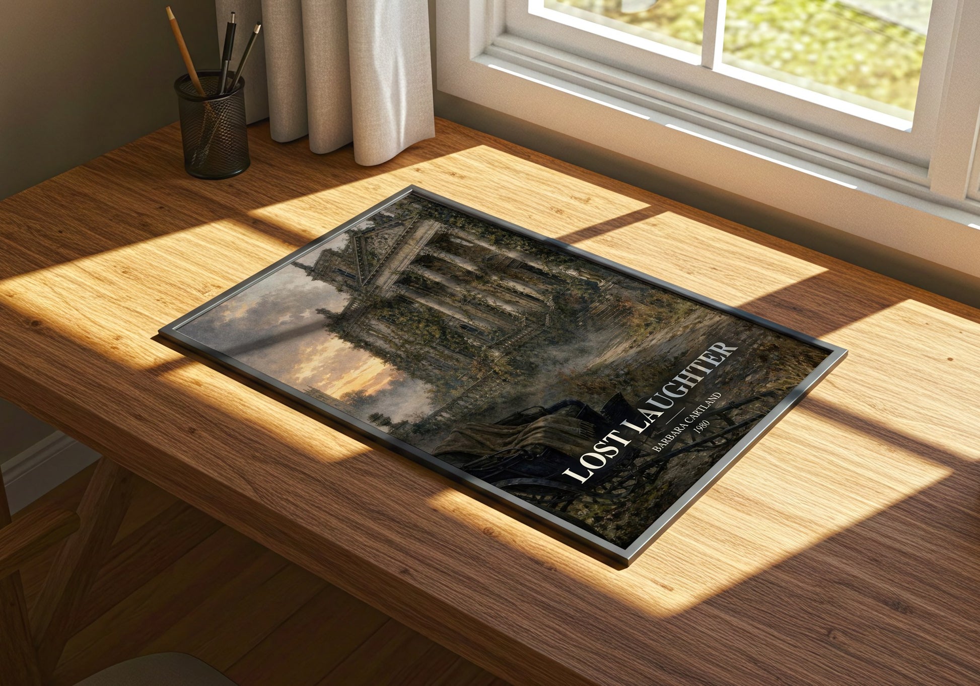 Lost Laughter watercolour book poster framed on wall – romance wall art