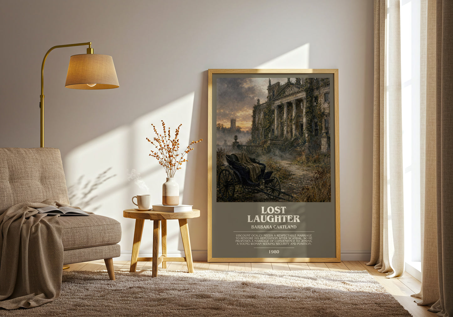 Lost Laughter bookish print on bookshelf – Barbara Cartland fan gift