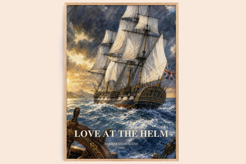 Love At The Helm watercolour book poster by Barbara Cartland – framed literary art print