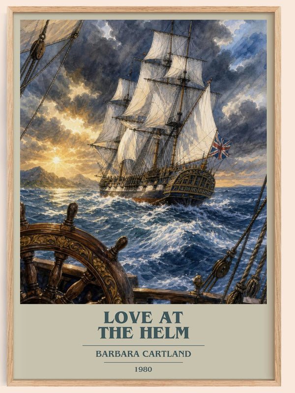 Love At The Helm book cover book poster by Barbara Cartland – framed literary art print