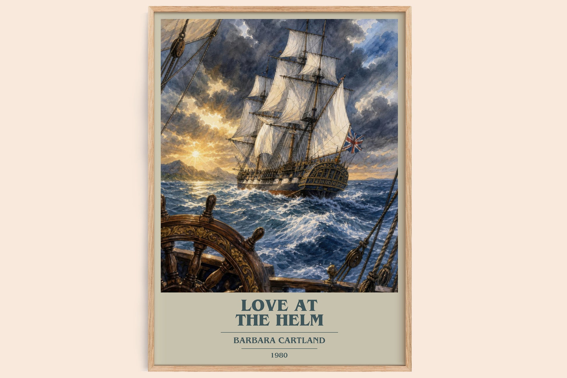 Love At The Helm book cover book poster by Barbara Cartland – framed literary art print