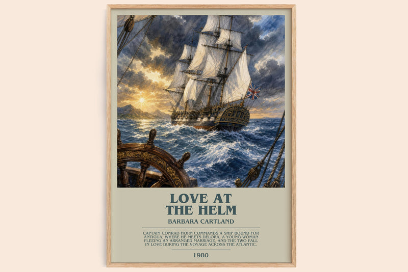 Love At The Helm bookish book poster by Barbara Cartland – framed literary art print