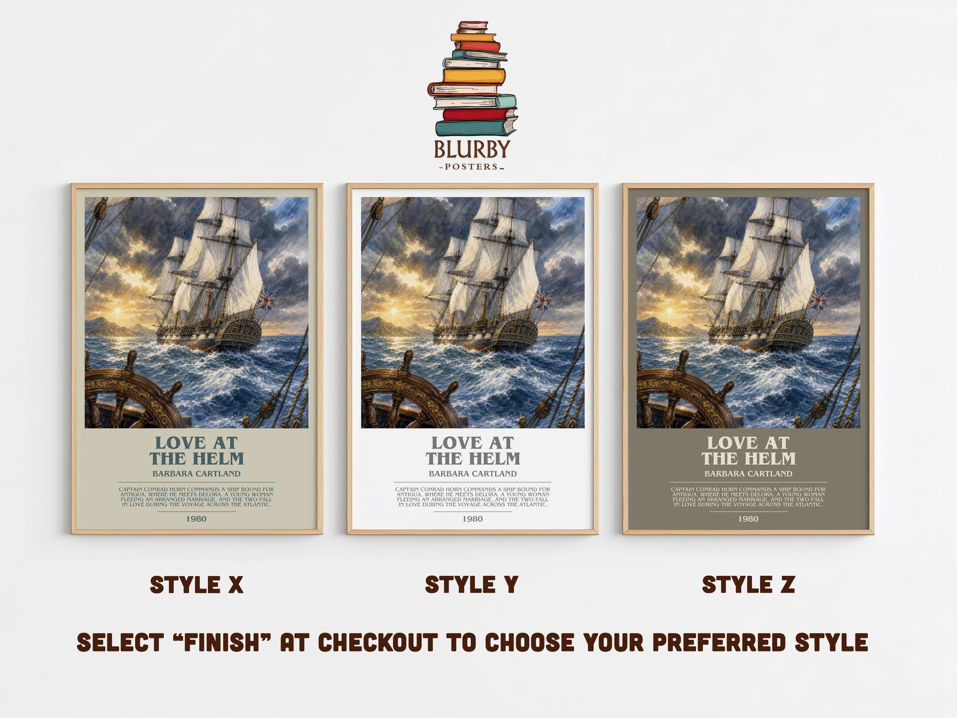 Love At The Helm bookish print in frame leaning in hallway – romance wall art