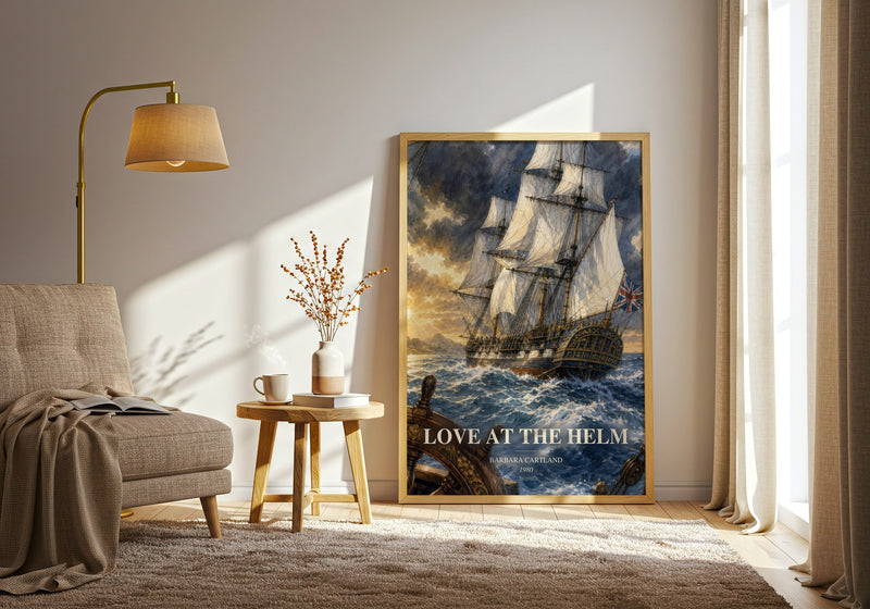 Love At The Helm watercolour print in frame leaning in hallway – romance wall art