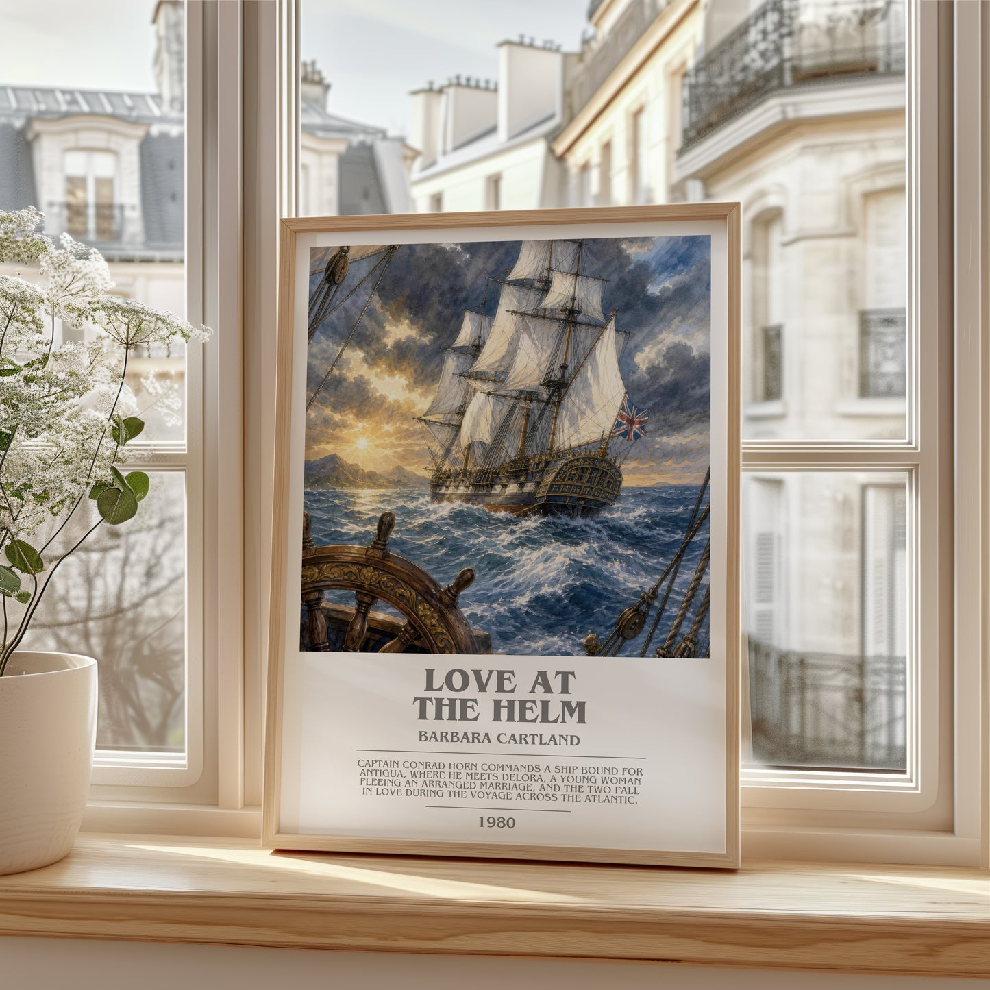 Love At The Helm bookish poster colour and style options – Barbara Cartland book art
