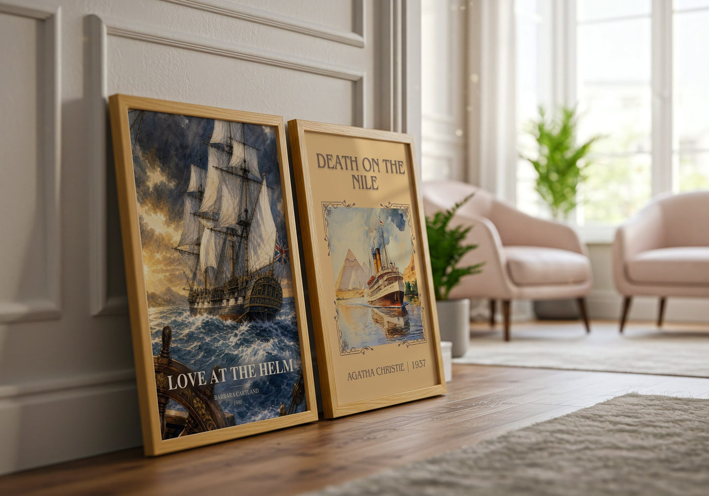 Love At The Helm watercolour print framed by window – literary home decor