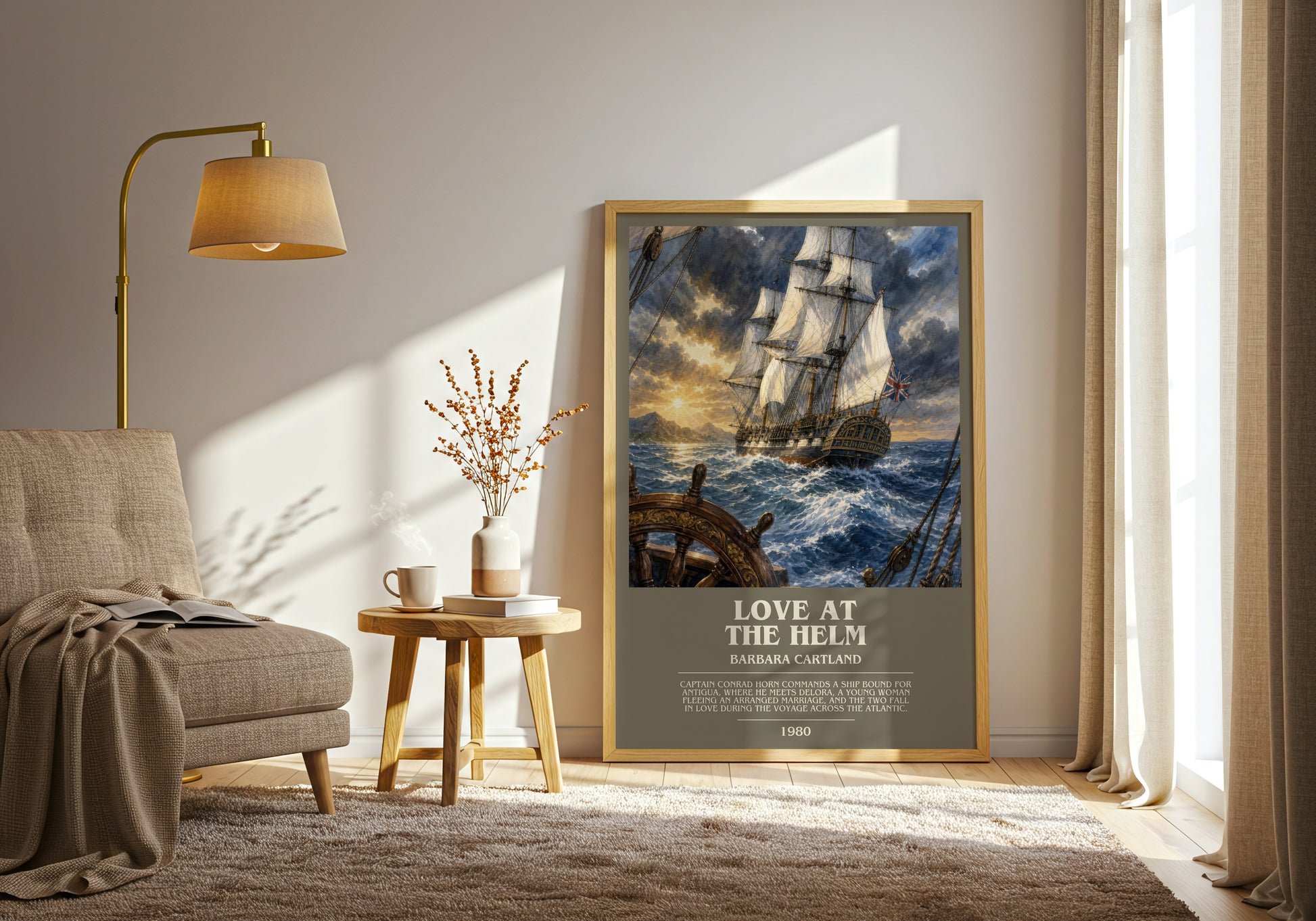 Love At The Helm bookish print on bookshelf – Barbara Cartland fan gift