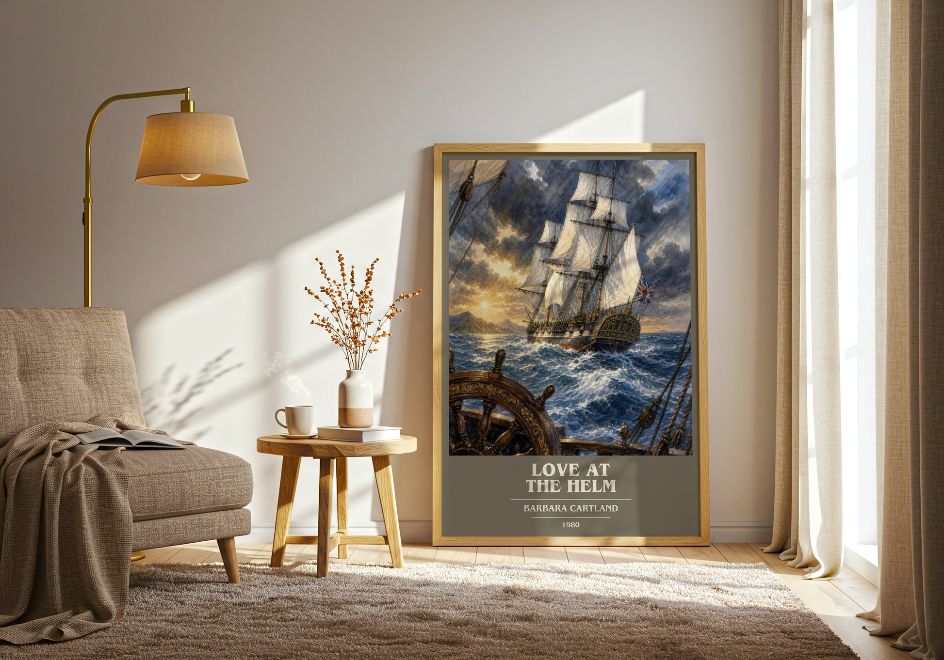 Love At The Helm book cover print on bookshelf – Barbara Cartland fan gift