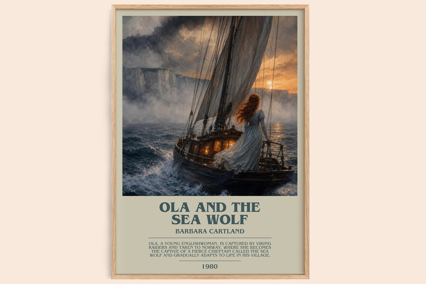 Ola And The Sea Wolf bookish book poster by Barbara Cartland – framed literary art print