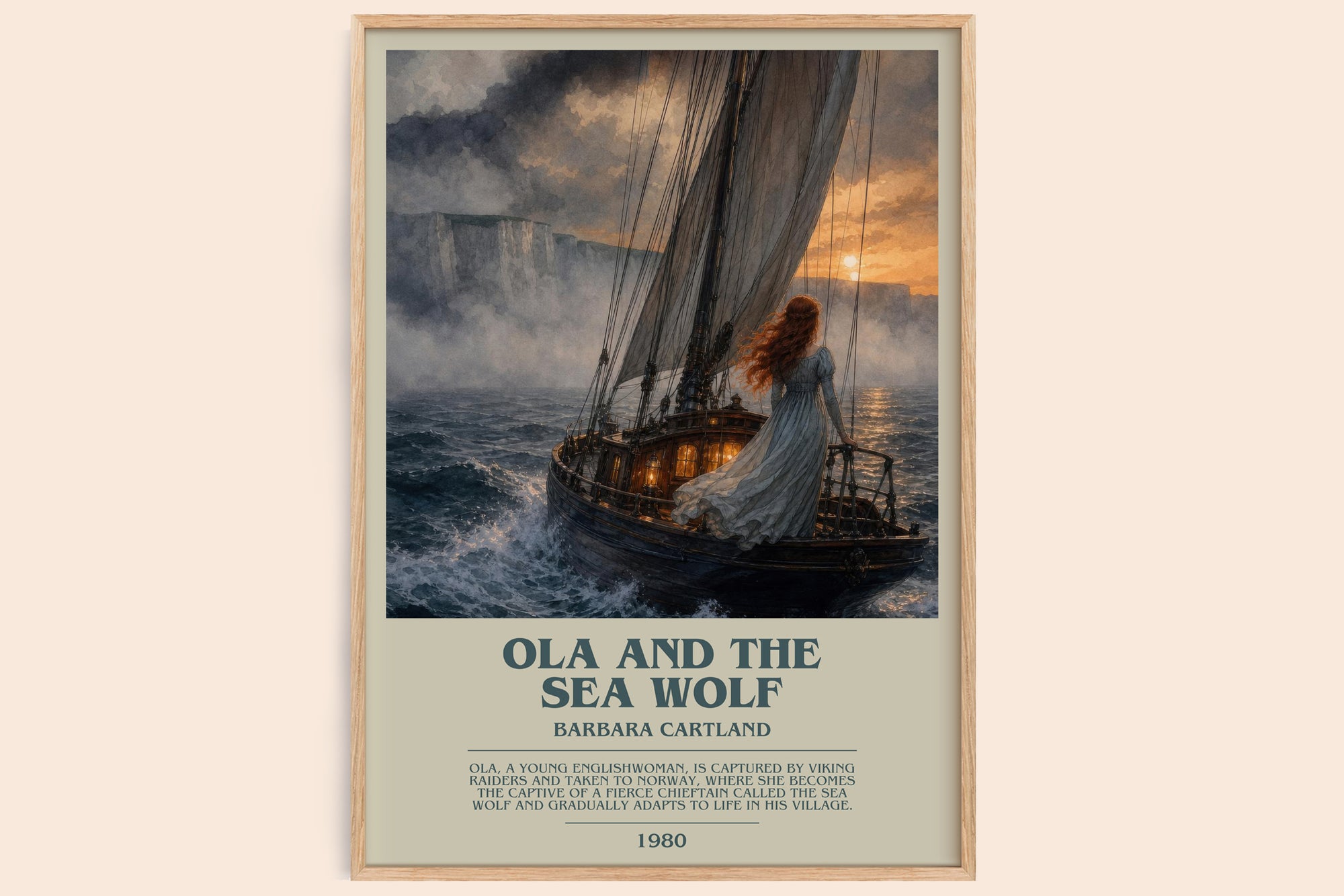 Ola And The Sea Wolf bookish book poster by Barbara Cartland – framed literary art print