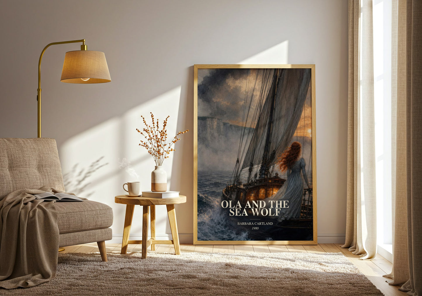 Ola And The Sea Wolf watercolour print in frame leaning in hallway – romance wall art