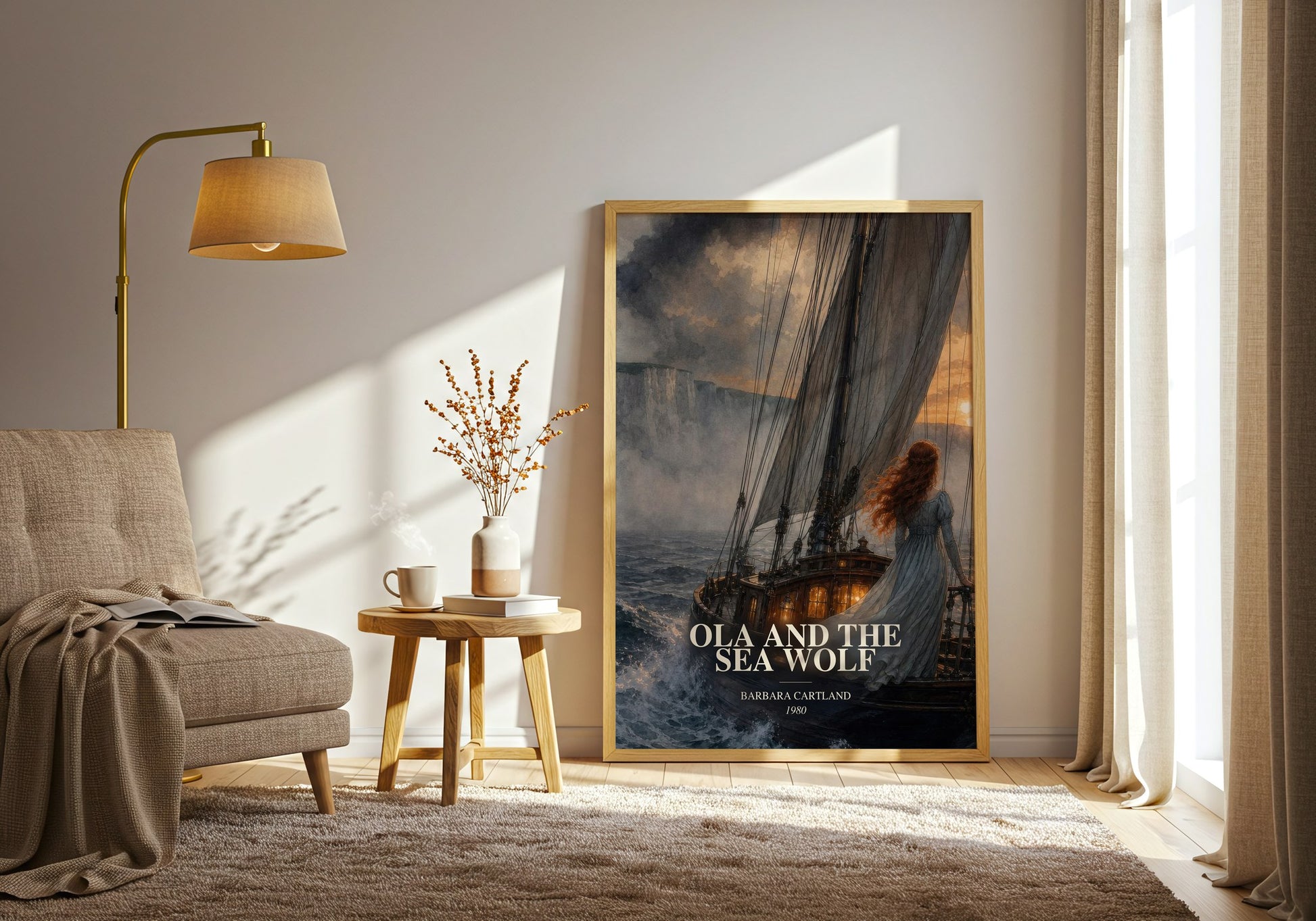 Ola And The Sea Wolf watercolour print in frame leaning in hallway – romance wall art