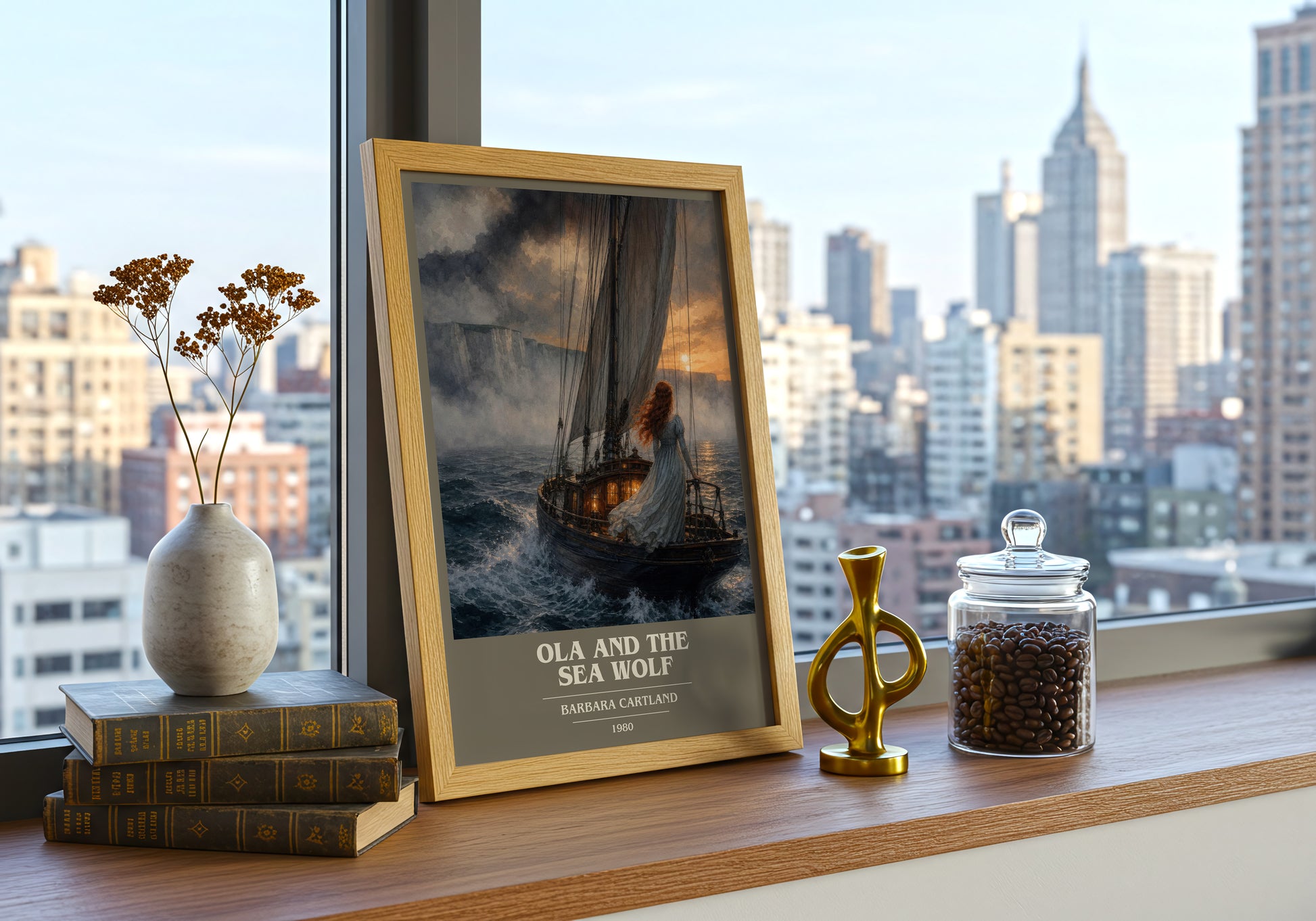 Ola And The Sea Wolf book cover print framed by window – literary home decor