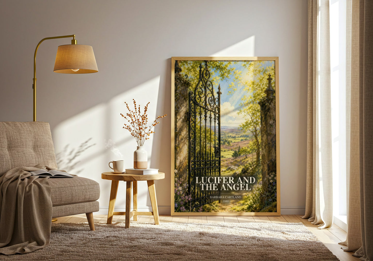 Lucifer And The Angel watercolour print in frame leaning in hallway – romance wall art