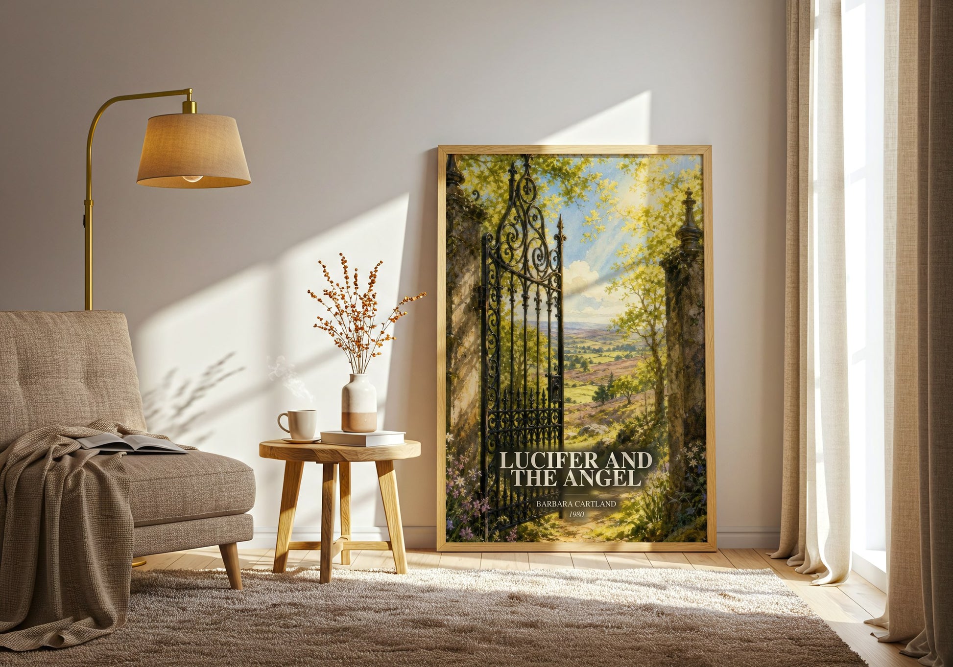 Lucifer And The Angel watercolour print in frame leaning in hallway – romance wall art