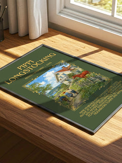 Pippi Longstocking Minimalist Book Poster by Astrid Lindgren – print on a sunlit desk