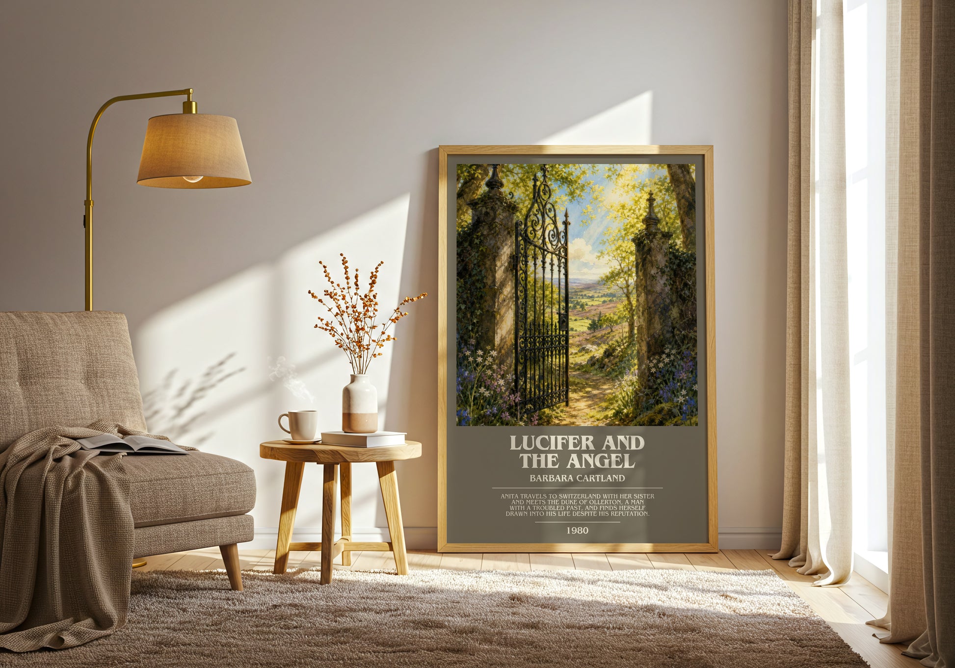 Lucifer And The Angel bookish print on bookshelf – Barbara Cartland fan gift