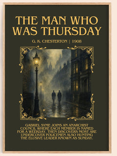 The Man Who Was Thursday minimalist book poster by G. K. Chesterton – framed literary art print