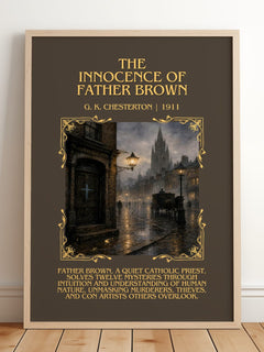 The Innocence of Father Brown minimalist print in frame leaning in hallway – mystery wall art