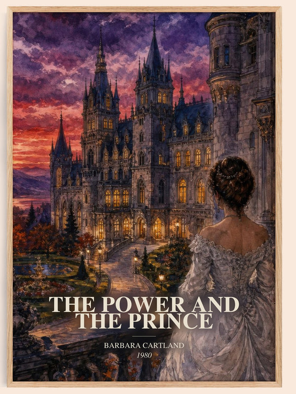 The Power And The Prince watercolour book poster by Barbara Cartland – framed literary art print