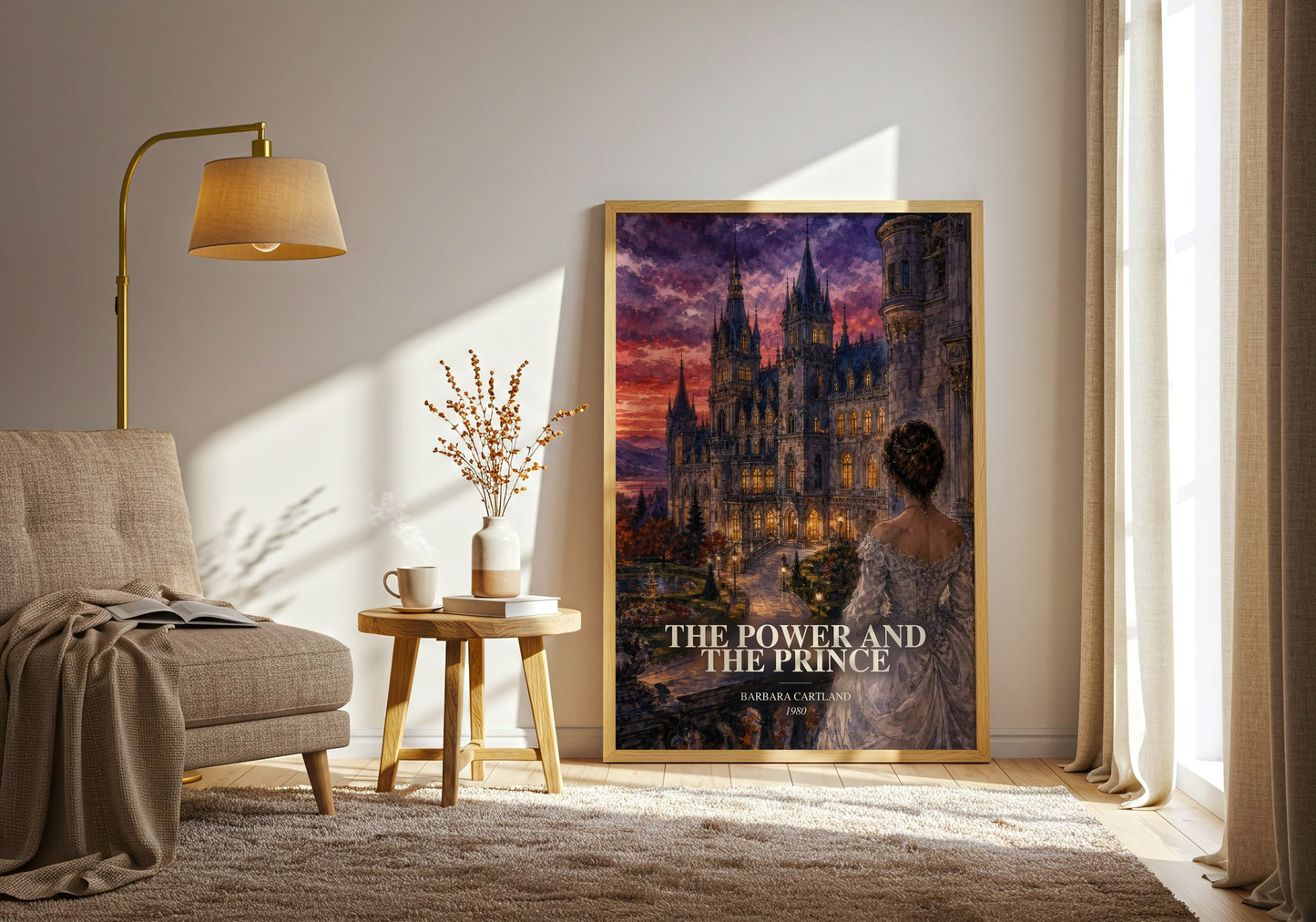The Power And The Prince watercolour print in frame leaning in hallway – romance wall art