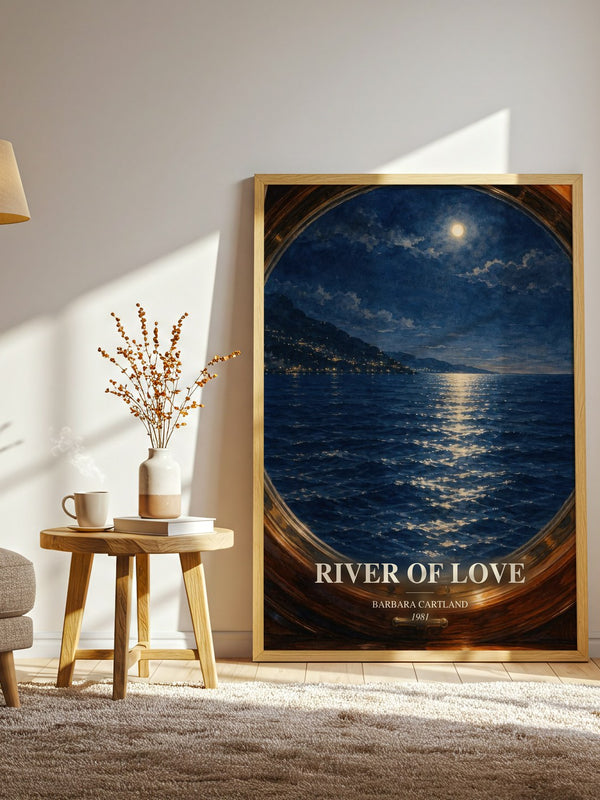 River Of Love watercolour print in frame leaning in hallway – romance wall art