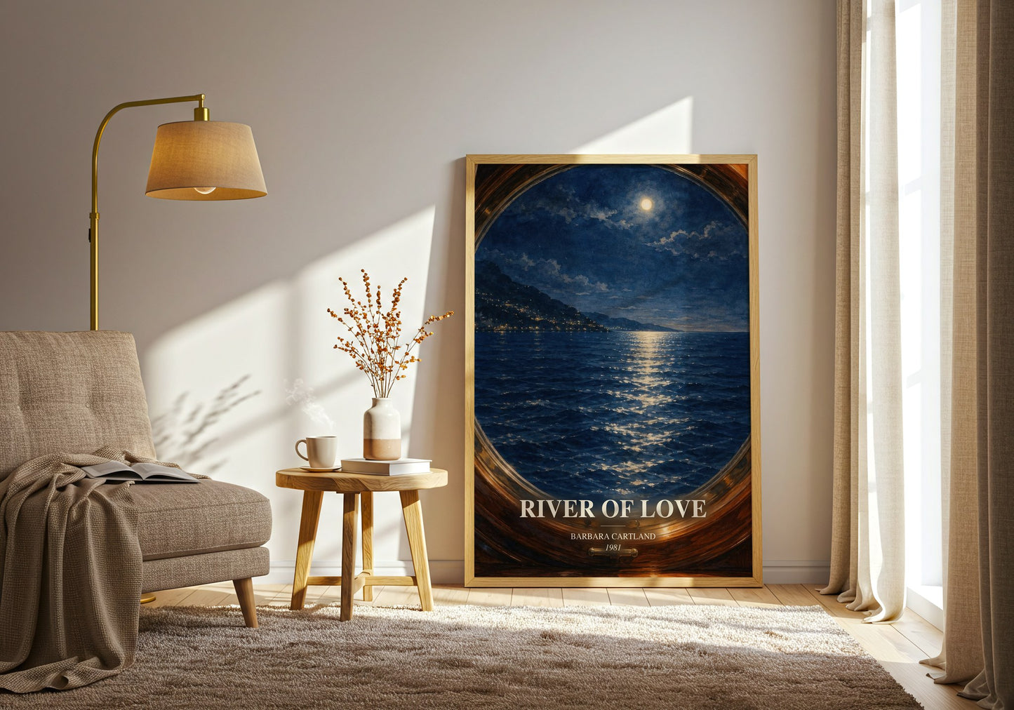 River Of Love watercolour print in frame leaning in hallway – romance wall art