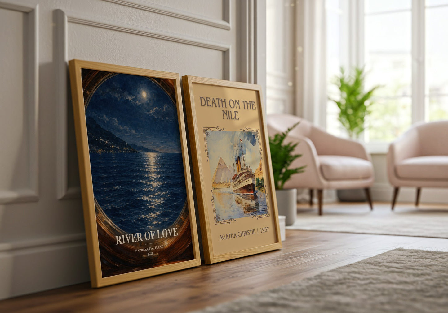 River Of Love watercolour print framed by window – literary home decor