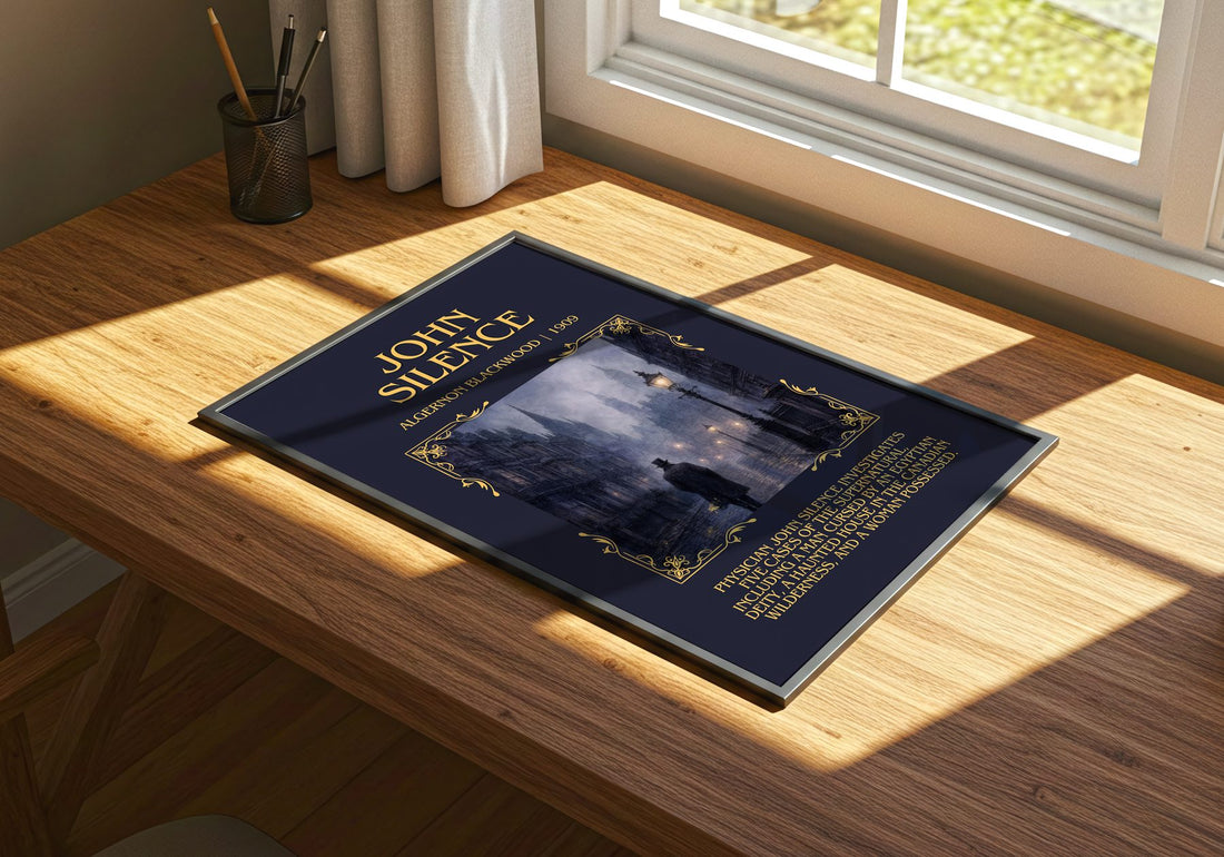 John Silence Minimalist Book Poster by Algernon Blackwood – print on a sunlit desk