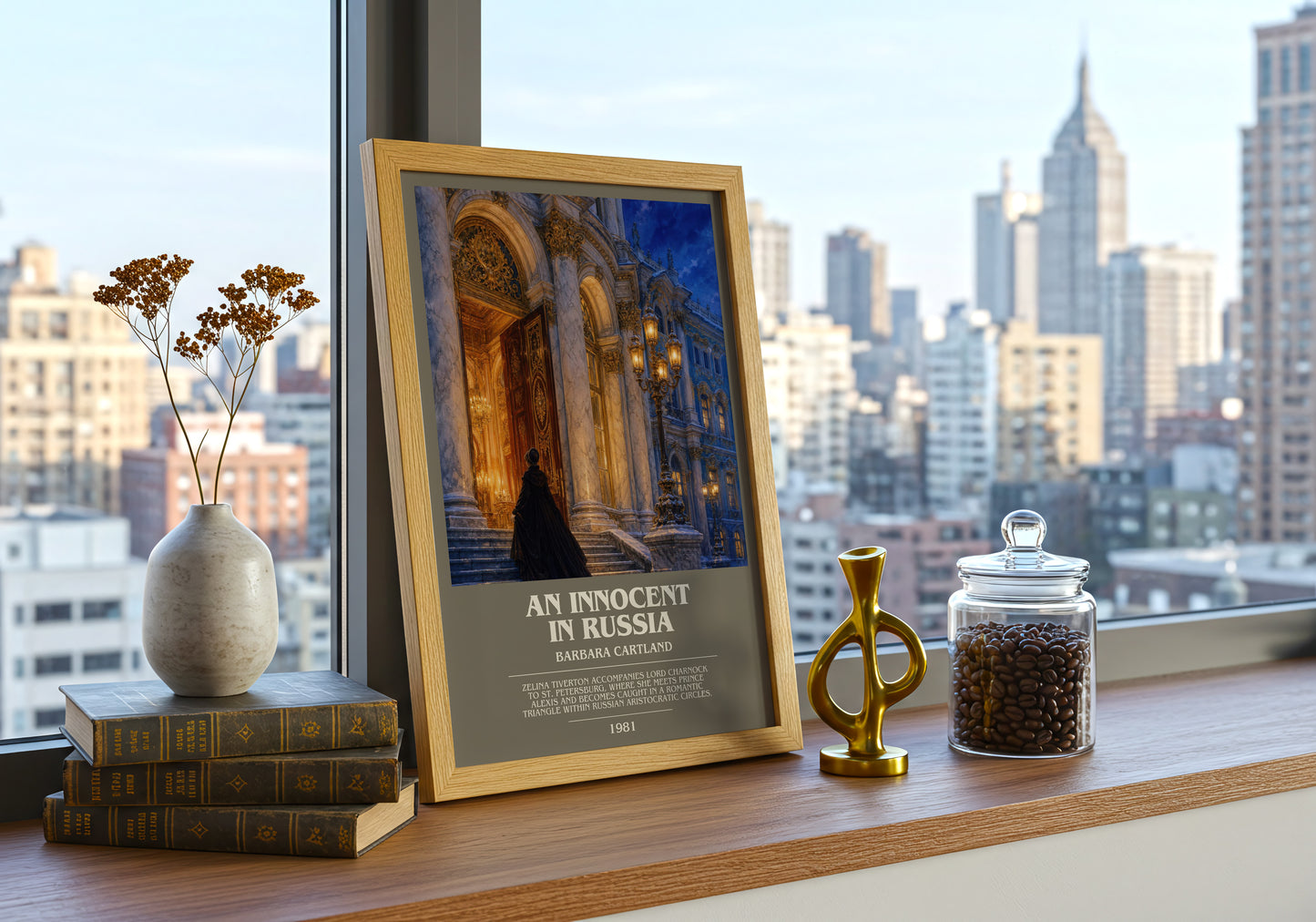 An Innocent In Russia bookish print framed by window – literary home decor