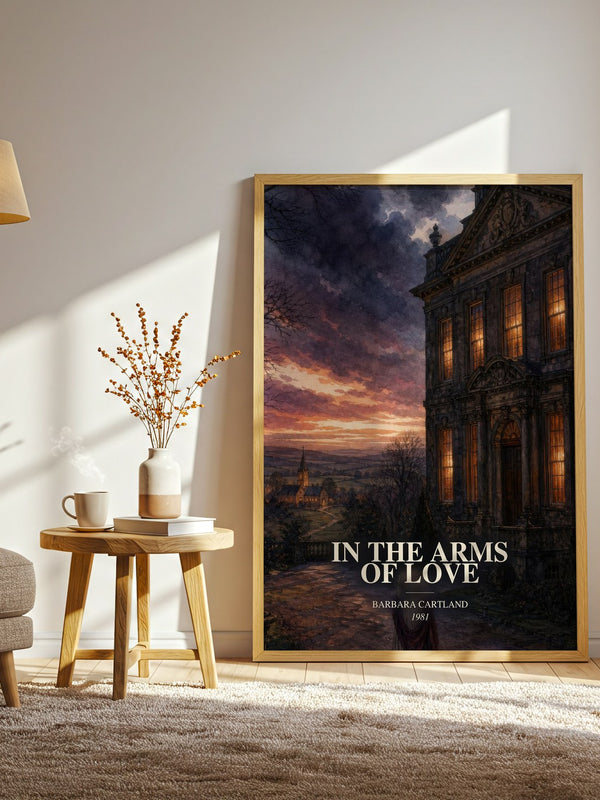 In The Arms Of Love watercolour print in frame leaning in hallway – romance wall art