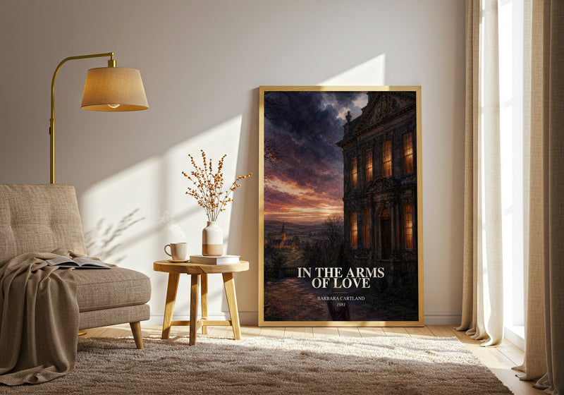 In The Arms Of Love watercolour print in frame leaning in hallway – romance wall art