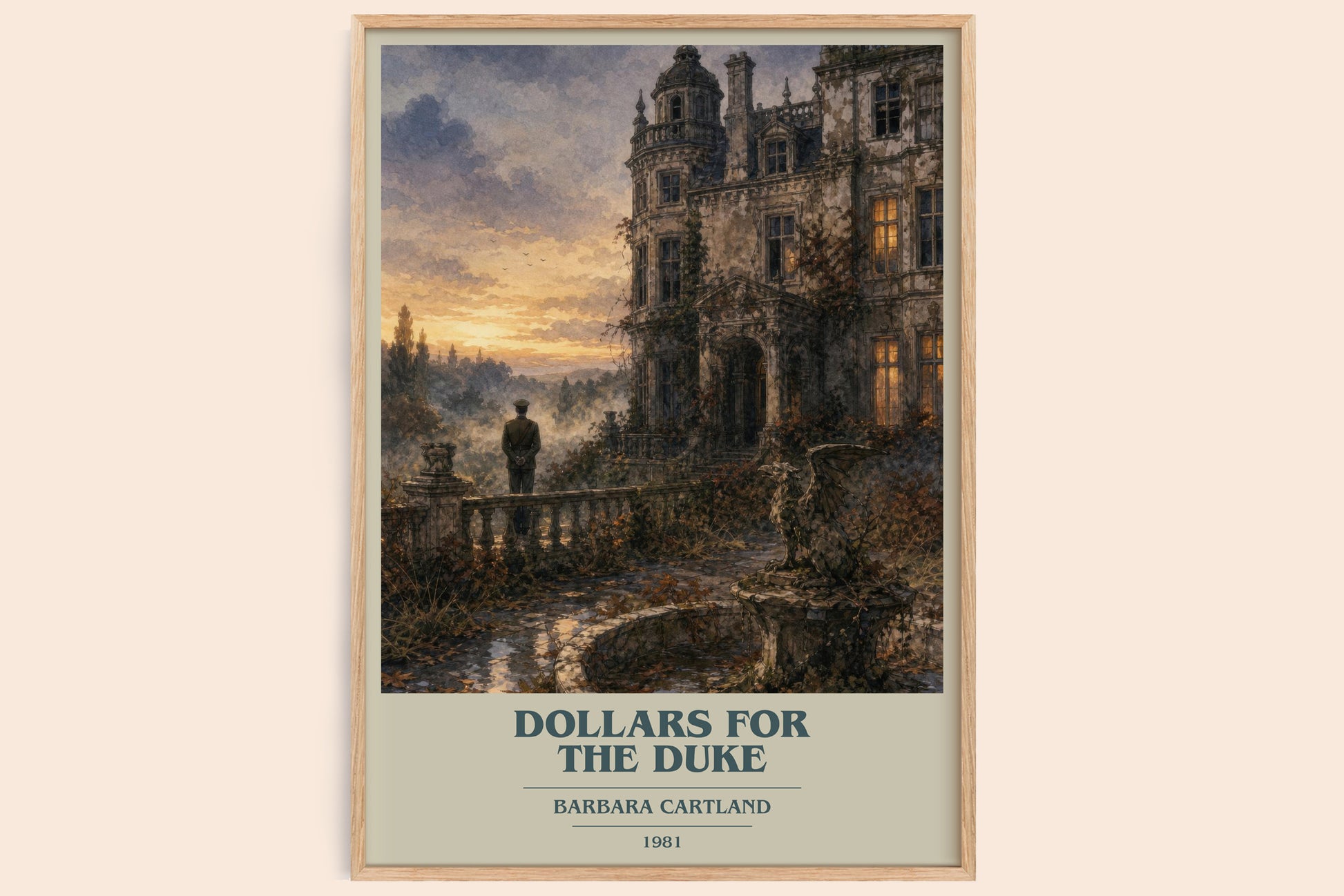 Dollars For The Duke book cover book poster by Barbara Cartland – framed literary art print