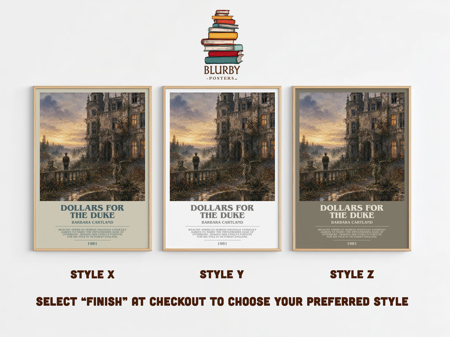 Dollars For The Duke bookish print in frame leaning in hallway – romance wall art