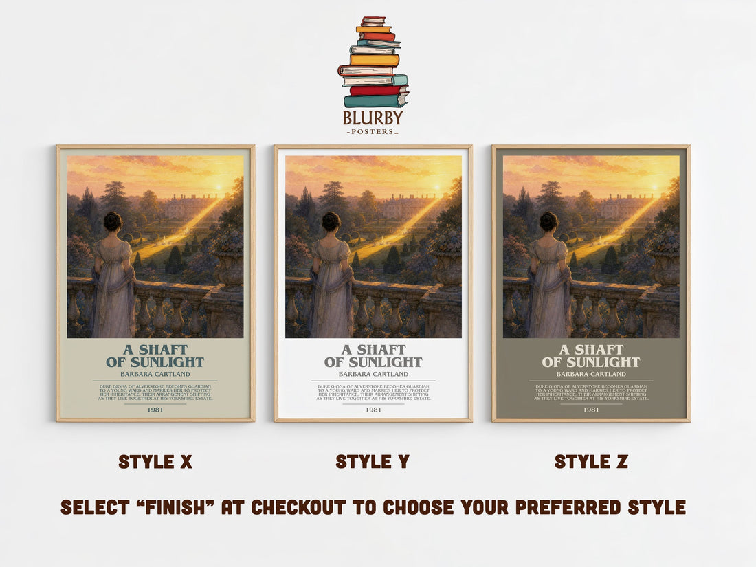 A Shaft Of Sunlight bookish print in frame leaning in hallway – romance wall art (mockup)
