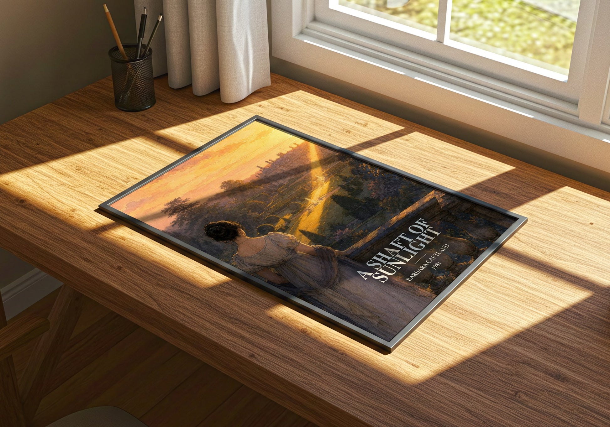 A Shaft Of Sunlight watercolour book poster framed on wall – romance wall art
