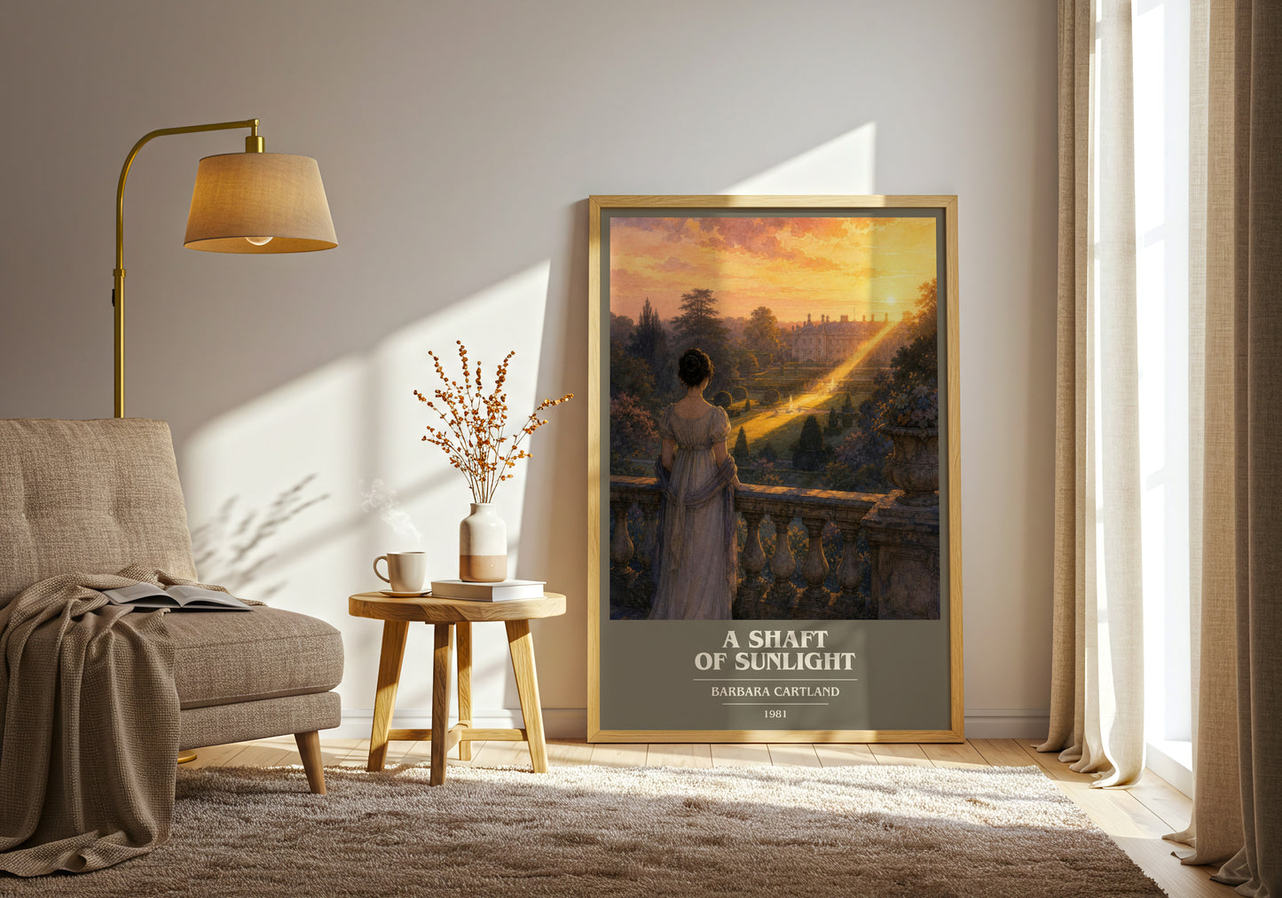 A Shaft Of Sunlight book cover print on bookshelf – Barbara Cartland fan gift