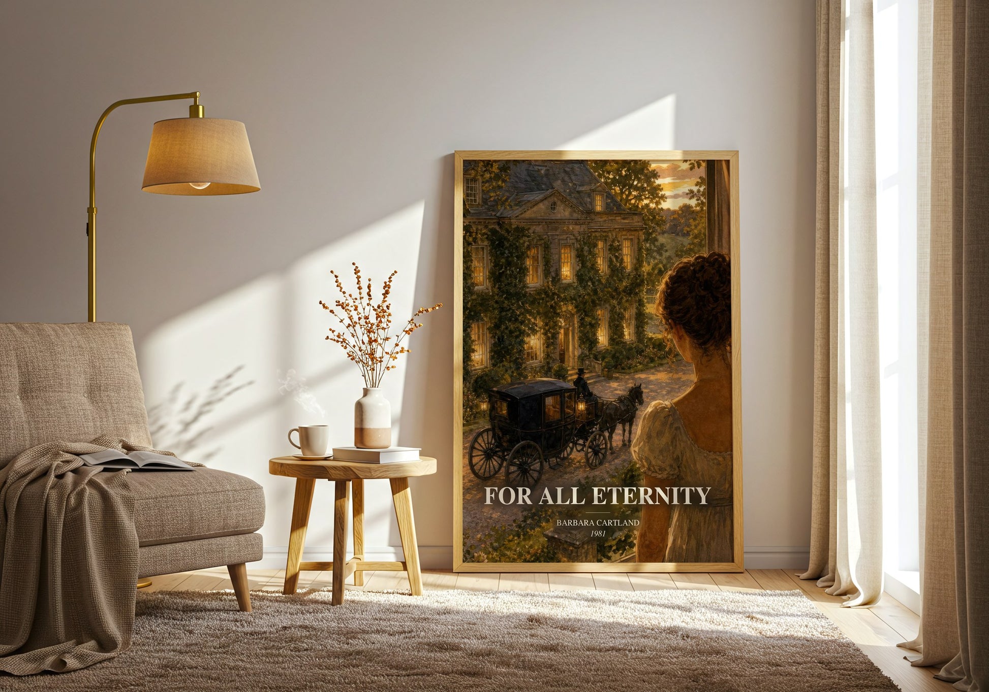 For All Eternity watercolour print in frame leaning in hallway – romance wall art