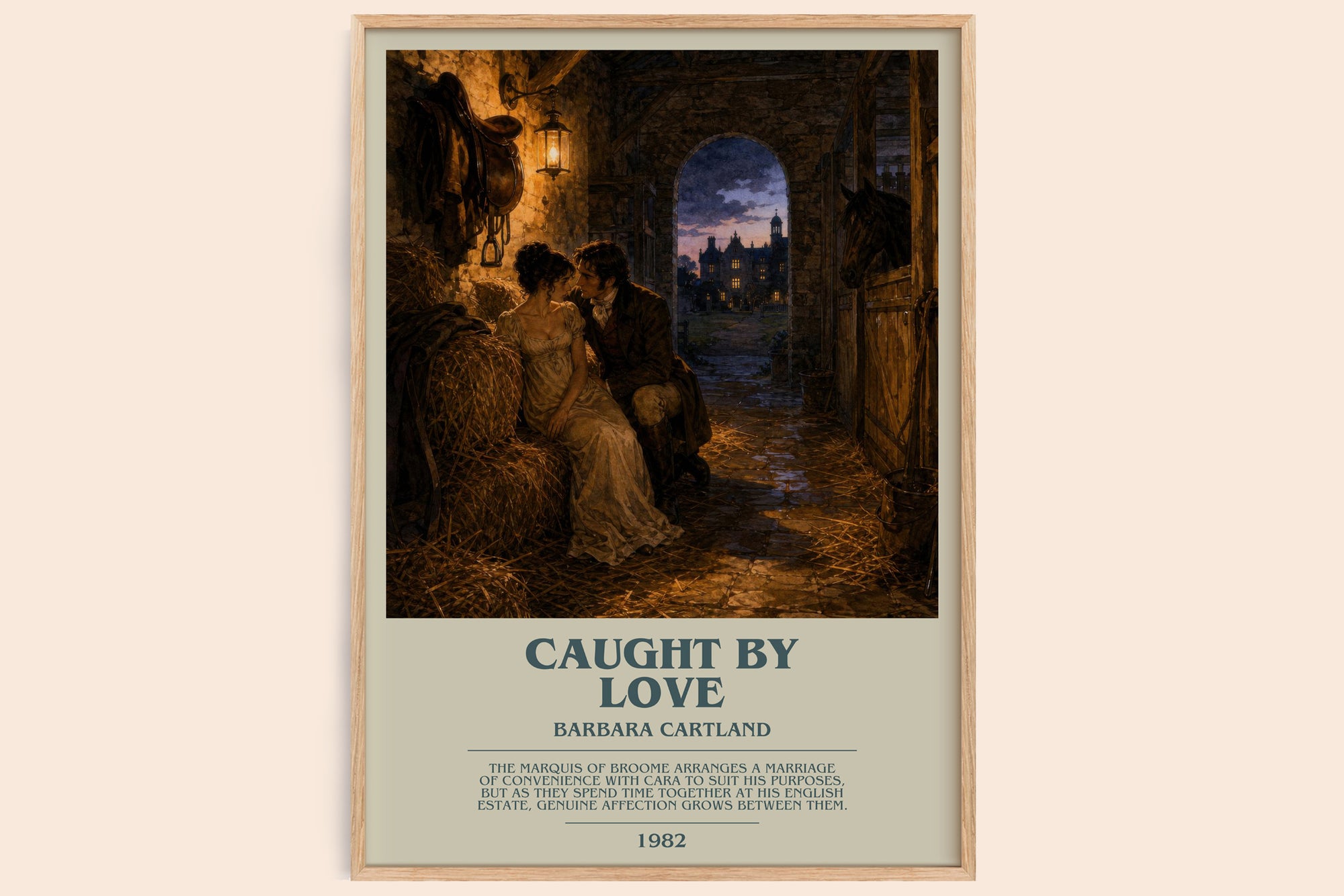 Caught By Love bookish book poster by Barbara Cartland – framed literary art print