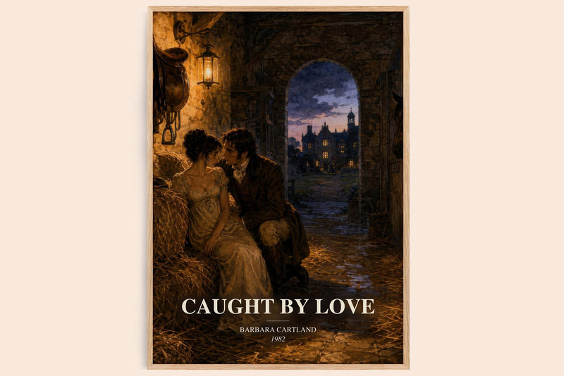 Caught By Love watercolour book poster by Barbara Cartland – framed literary art print