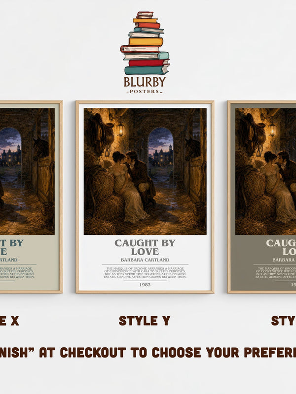 Caught By Love bookish print in frame leaning in hallway – romance wall art