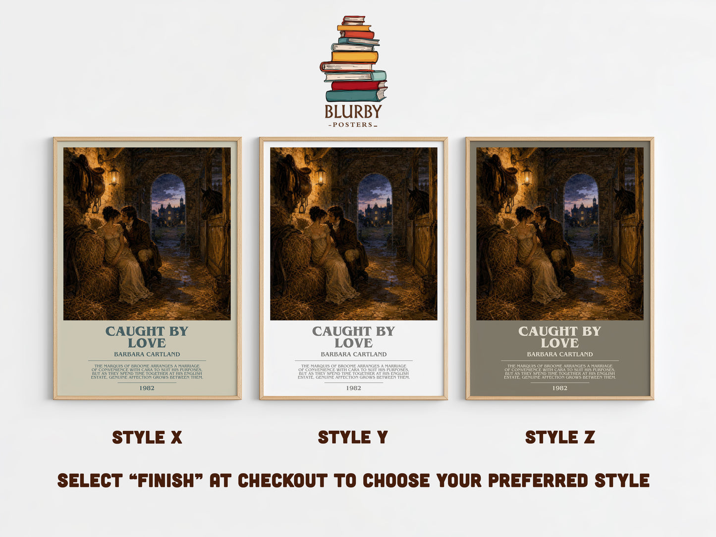 Caught By Love bookish print in frame leaning in hallway – romance wall art